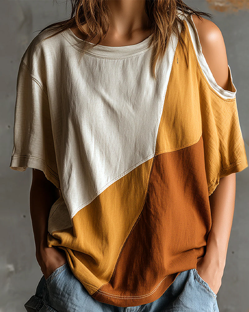 T-Shirt Färgblock Off-Axel Lös