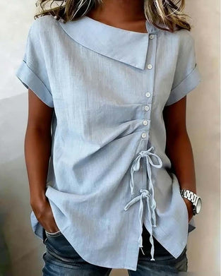 Blus Diagonal Dragsko Knytning Kort Ärm