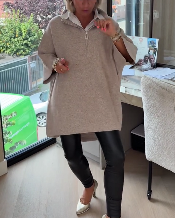 Pullover Ståkrage Halv Dragkedja Lös