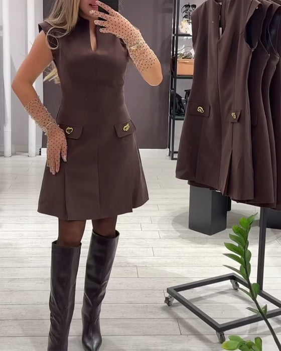 Klänning V-ringning Elegant Ärmlös