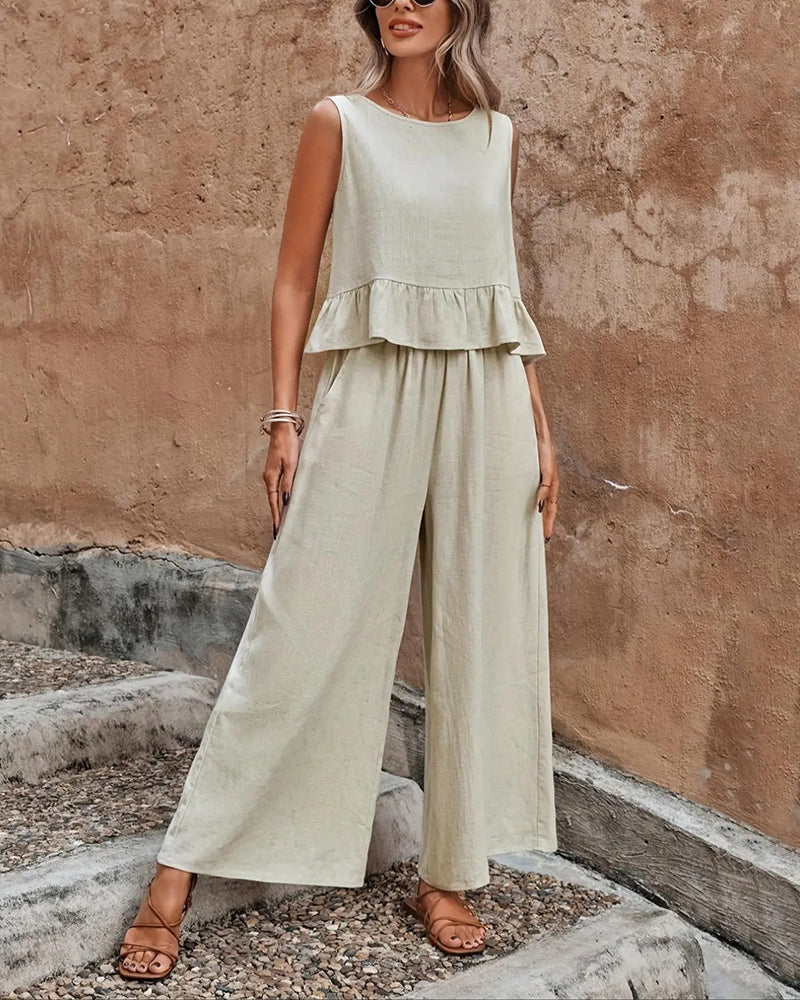 Set Ärmlös Rund Hals Ruffle Bred Ben
