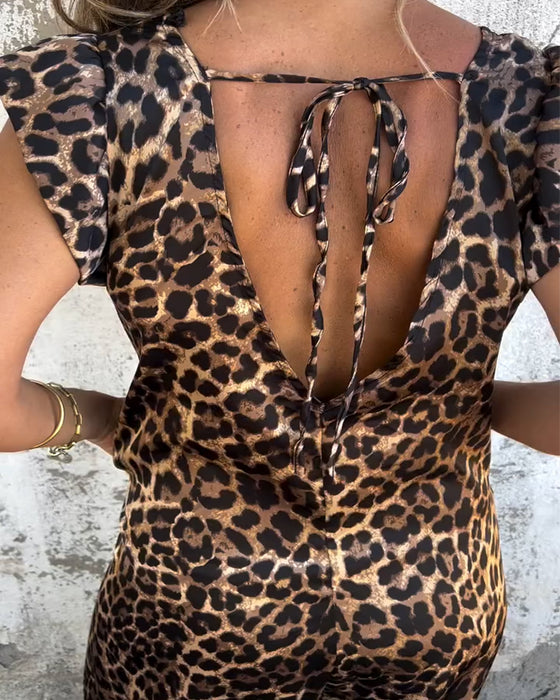 Byxdress V-ringad Leopardmönstrad