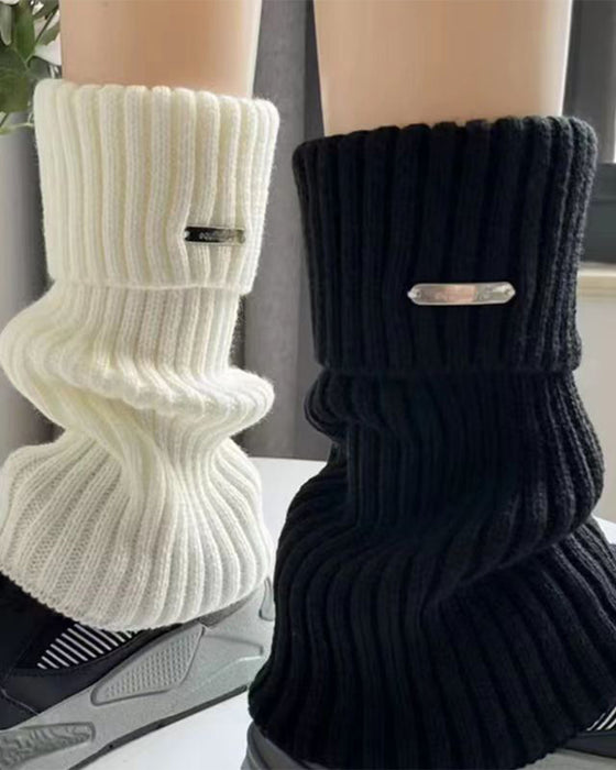 Damers Enkla Enfärgade Benvärmare Med Metallmärke, Minimalistiskt Dammode