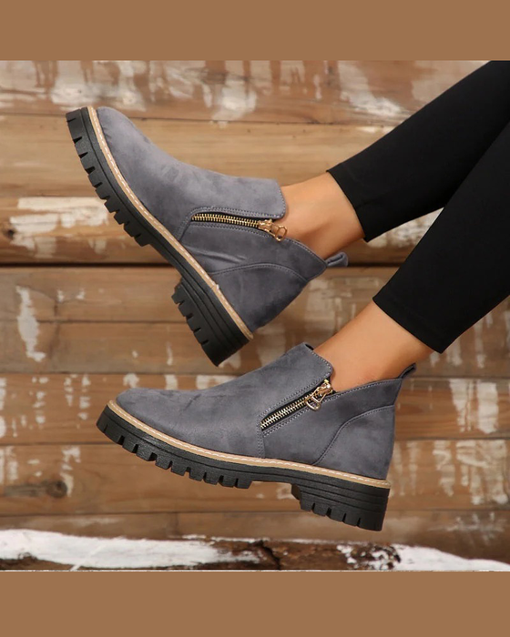 🔥Höst- Och Vintergodisar🔥Damstövlar Med Rund Tå Och Dragkedja I Sidan