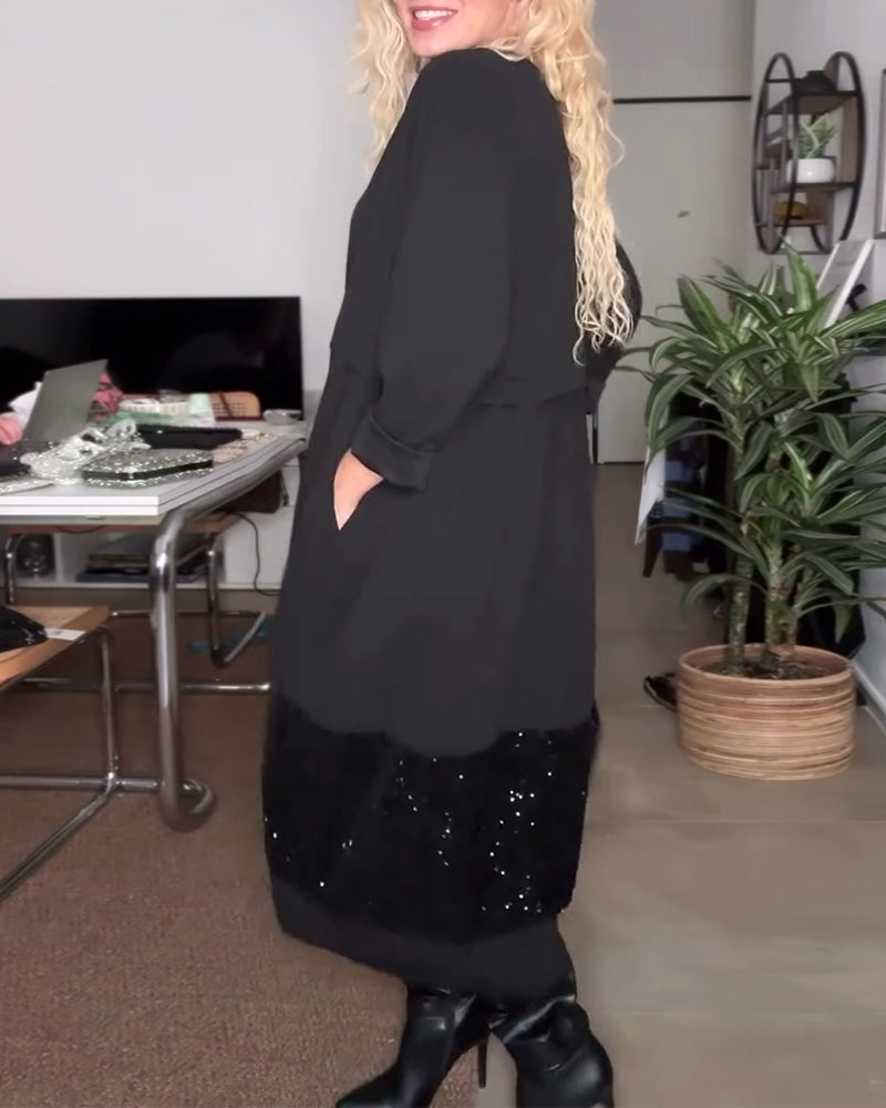 Klänning Rund Halsringning Paillett Lappverk Lössittande