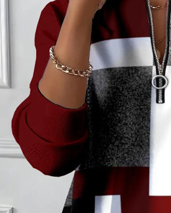 Avslappnad Sweatshirt Med Halv Dragkedja Och Tryck