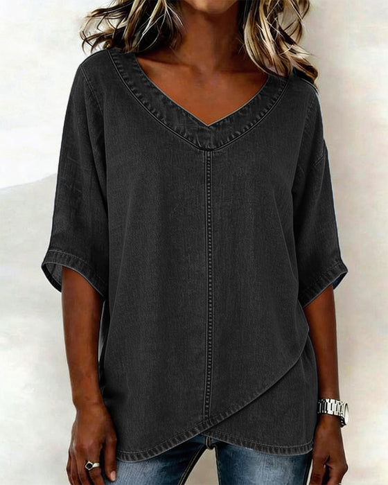 Topp V-Hals Avslappnad Denim