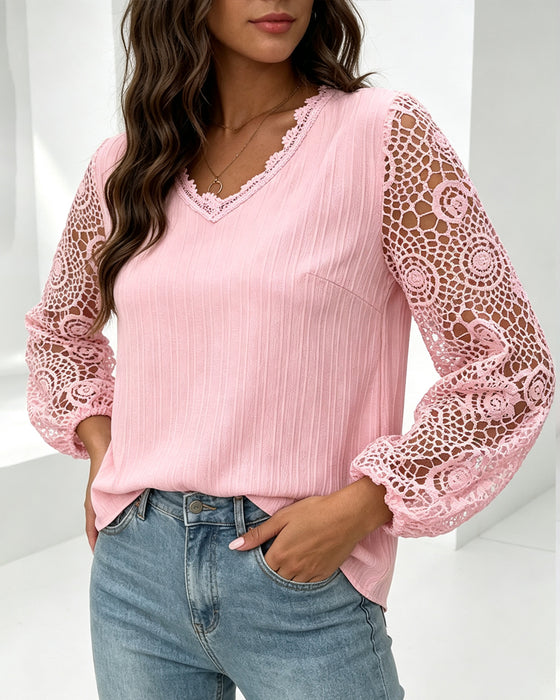 Blus V-Hals Lantern Ärm Casual