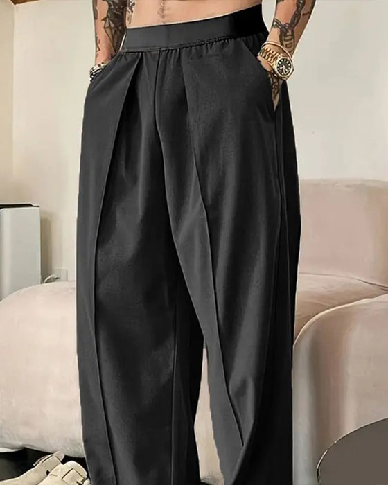 Byxor Färgblock Elastisk Midja Casual