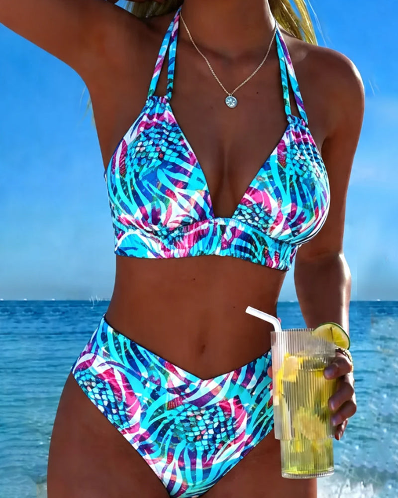 Bikini Tryckt Halsringning Tvådelad