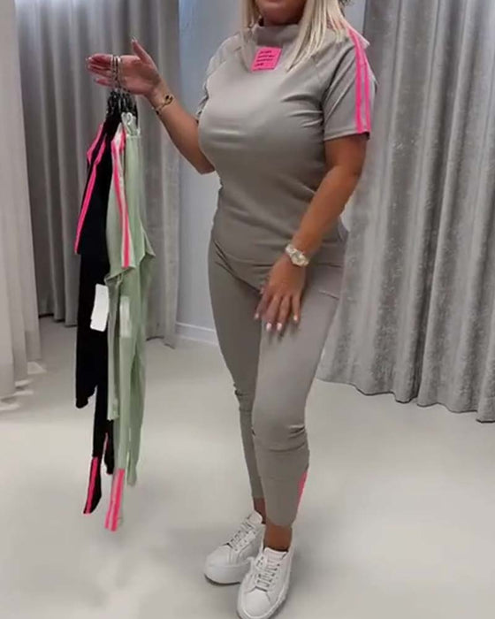 Set Slim Fit Dubbel Rand Färgblock Kortärmad