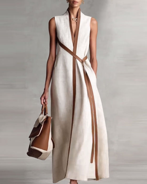 Klänning Kontrastfärg Ärmlös Maxi