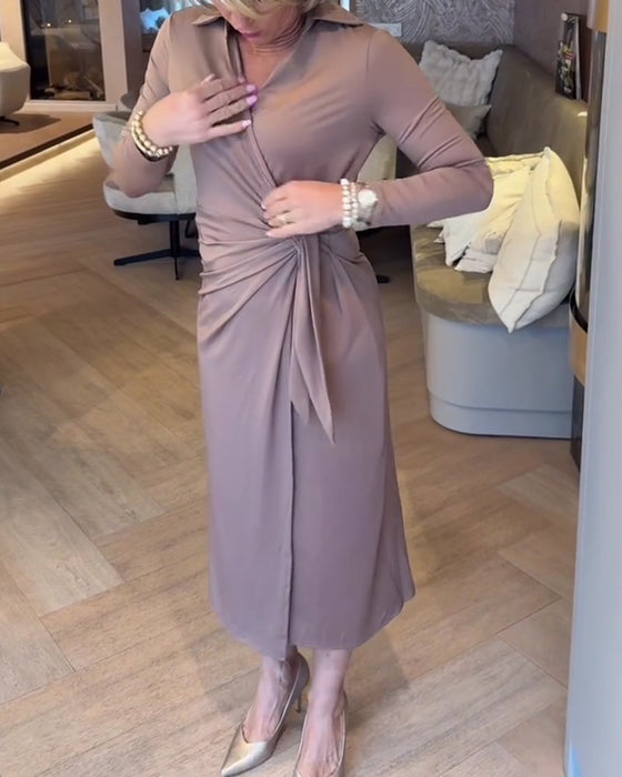 Klänning Snygg Enfärgad Midjeknäppning