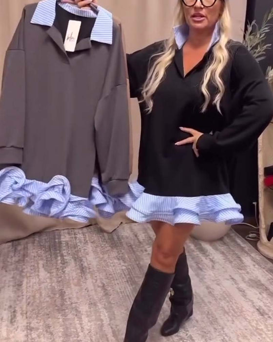 Klänning Krage Patchwork Volang