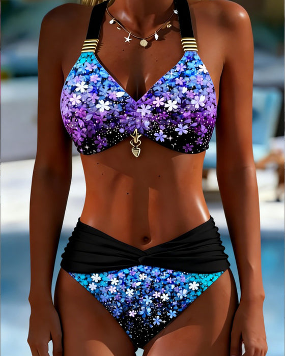 Bikini Halsband Tvådelad Tryck