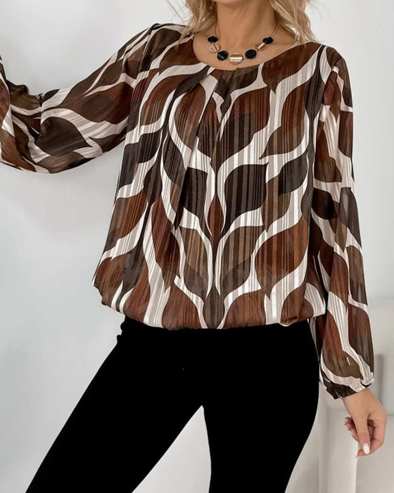Blus Med Lyktärmar Och Rund Halsringning