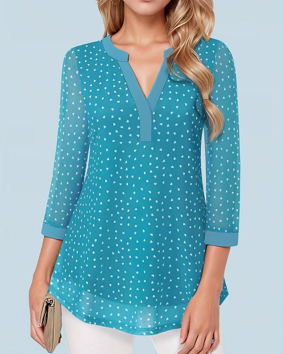 Topp V-Ringning Tryckt Chiffong