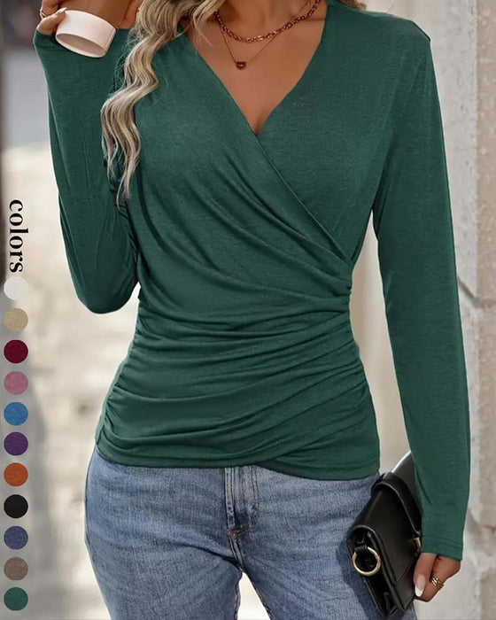 Blus V-Hals Kors Rynkad