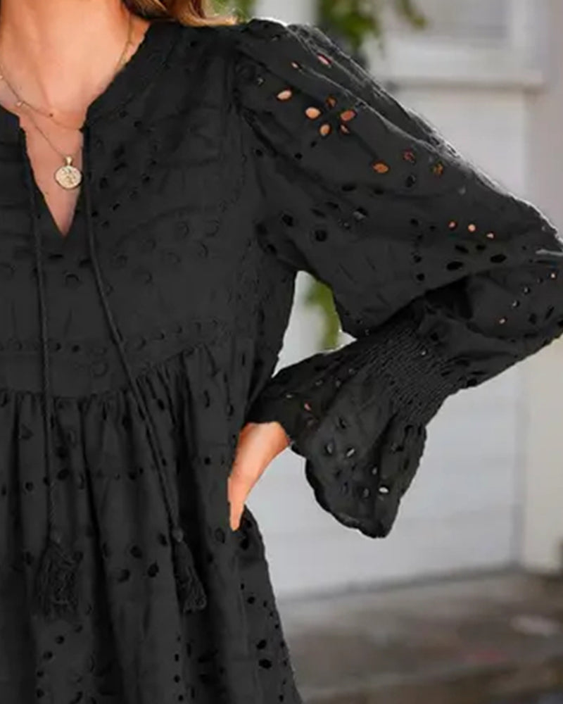 Klänning Genombruten Långärmad Knytmidja A-Linje