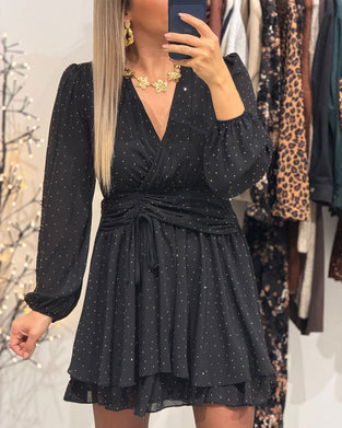 Långärmad Klänning Med V-Ringning Och Puffärmar