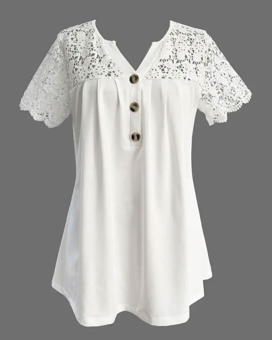 T-Shirt Hålspets Lapptäcke Plisserad