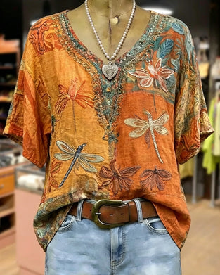 Blus Vintage Trollsländeprint Casual