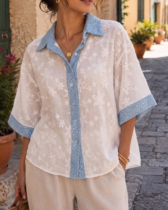 Blus Halvärmad Revers