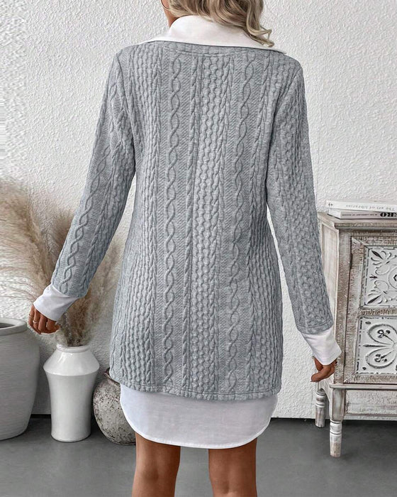 Klänning Skjortkrage Falsk Tvådelad Stickad