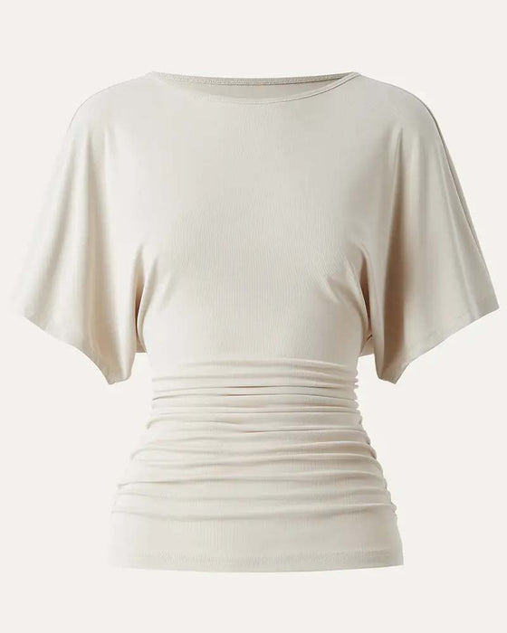 Blus Casual Solid Veckad Kort Ärm