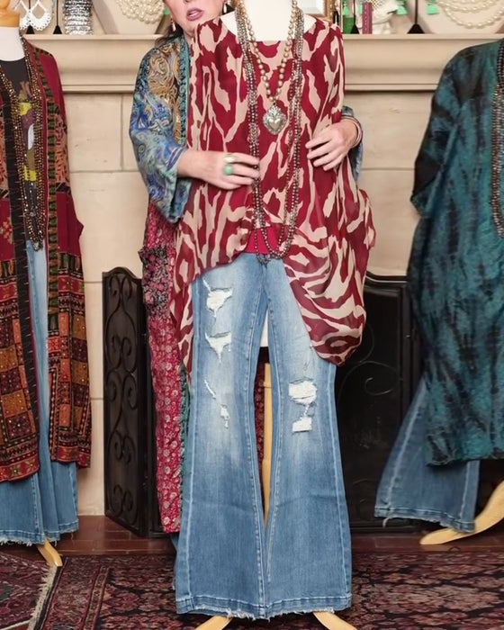 Blus Fladdermusärm Tryck Långärmad