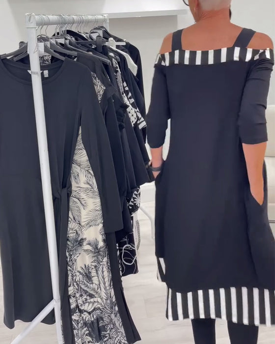 Klänning Off-Shoulder Oregelbundet Löst Tryck