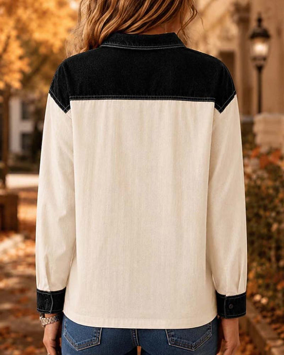 Blus Färgblock Revers