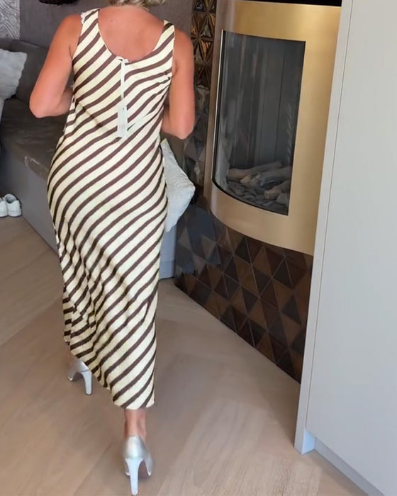 Klänning Ärmlös Rand Slip Maxi