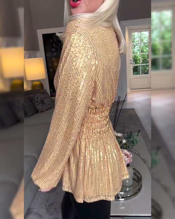 Enfärgad Blus Med V-Ringning Och Åtsittande Midja