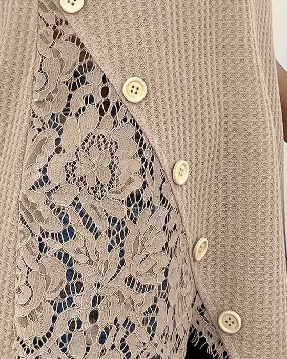 T-Shirt Spets Panel Stickad