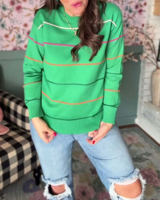 Randig pullover med rund halsringning