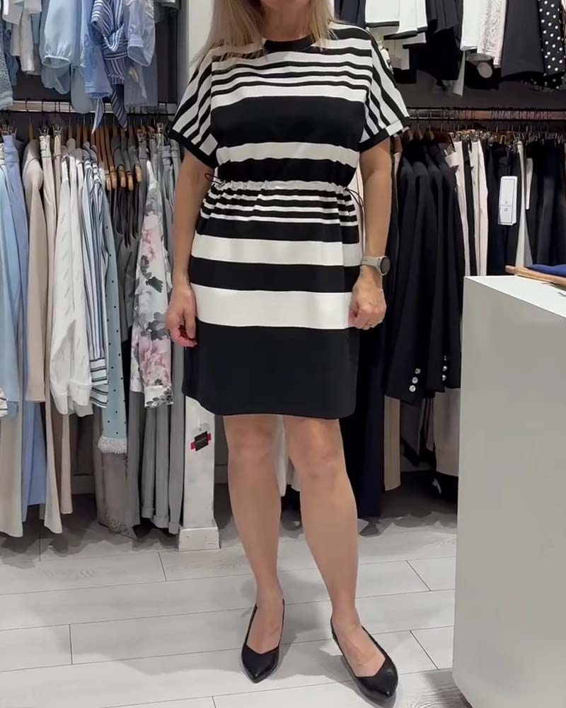 Klänning Randig Kort Ärm Shift