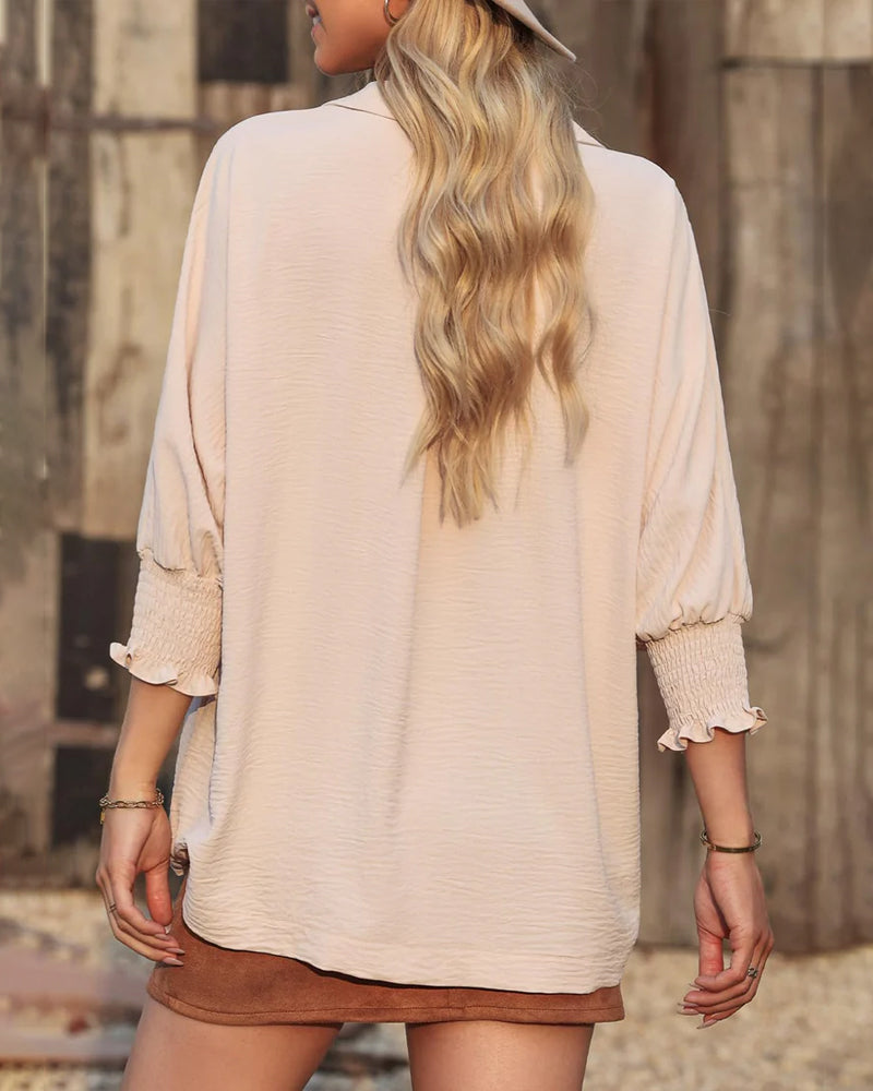 Blus V-Ringning Loose Fit 3/4-Ärm