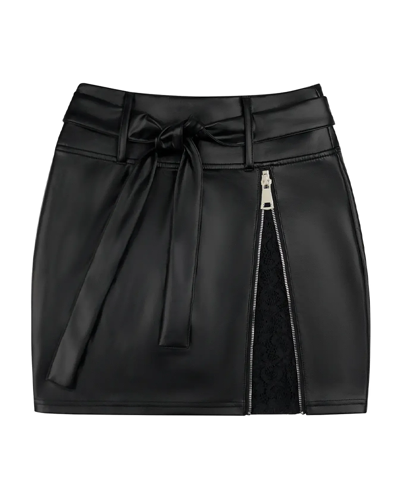Kjol Spets Patchwork Bodycon PU