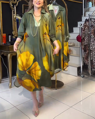 Lapel pocket ombre print klänning