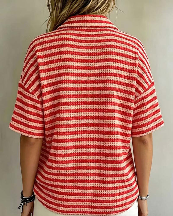 Blus Polo Krage Randig Knapp Fram