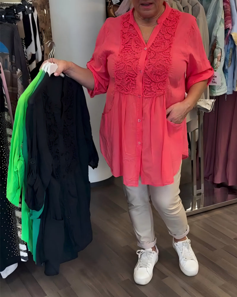 Blus Spets Lapptäcke Lång