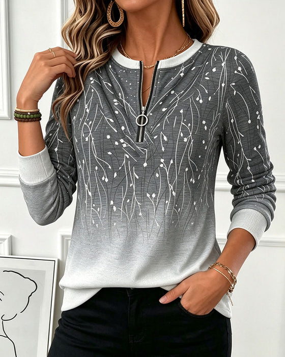 Sweatshirt Rundhalsad Dragkedja Ombre