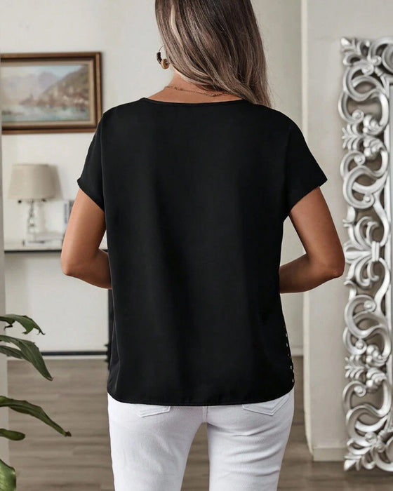 T-shirt Rund Hals Polka Dots Tryck