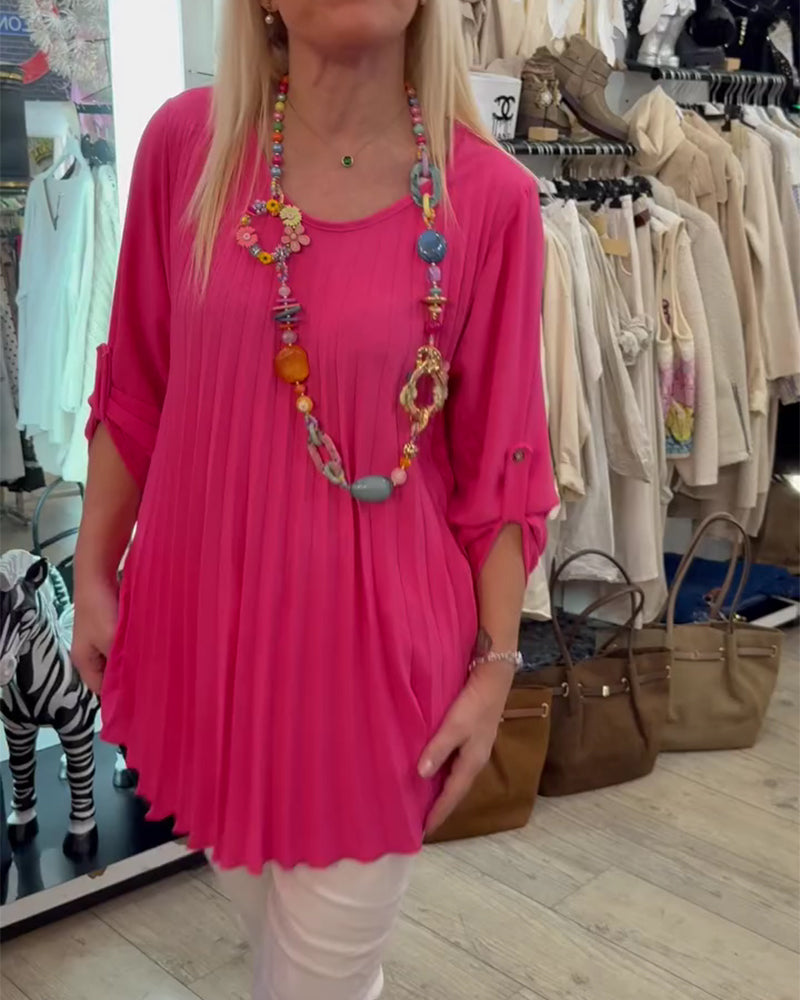 Blus Runde Halsringning Veckad