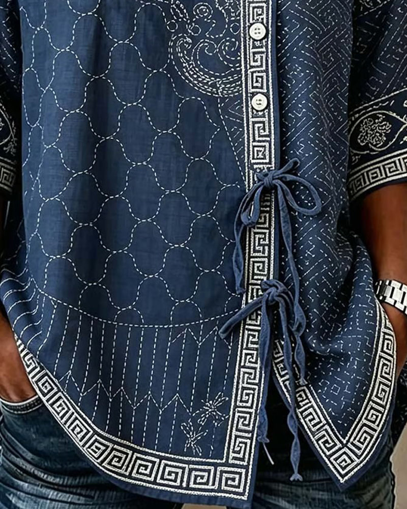 Blus Knyt Sida Asymmetrisk Knäppning Rundhalsad