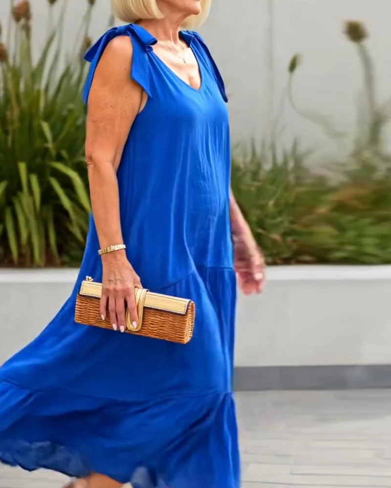 Klänning Knytrem Enfärgad Mellångd