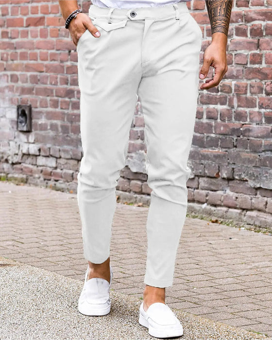 Byxor Solid Färg Knapp Fram Slim Fit Casual