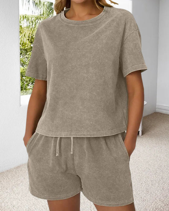 Set Med Tvättad Vintage Rundhalsad Casual