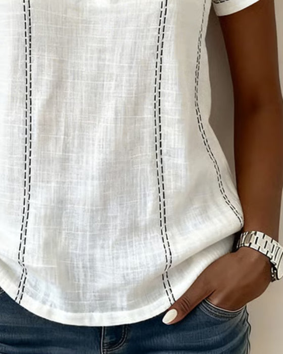 Blus Liten Fyrkantig Hals Solid Knapp